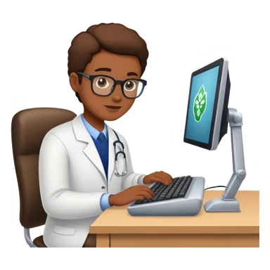 A PhD student typing on a computer for Biology questions sticker