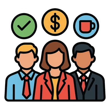 group of Verizon staff with perk icons, clean and modern sticker