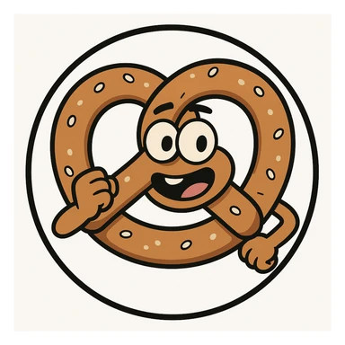 little alchemy style icon
subject: pretzel
border: medium-black
shape: round, circular
background: white
style: full color fill with medium black outlining sticker