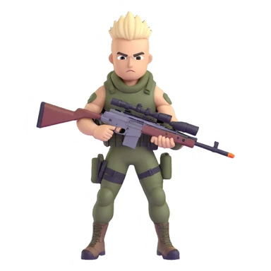 muscular soldier with a mohawk hairstyle and sniper rifle, confident stance, tactical gear sticker