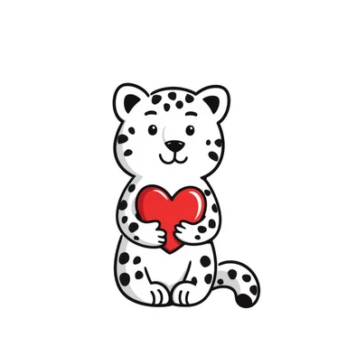 snow leopard holding a red heart sticker
