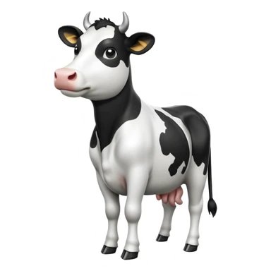 cinematic-[black and white cow]-realistic-full-body-standing-emoji,-tail-flicking-lazily,-head-tilted-dramatically,-sleek-[black and white]-coat,-simplified-yet-realistic-focused-features,-highly-detailed,-glowing-with-an-almost-sarcastic-glow sticker