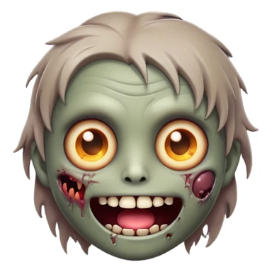 Cinematic Cute Zombie Portrait Emoji, with a delightfully quirky, slightly disheveled face in muted ashen hues, featuring quirky bright eyes and a playful, stitched-together smile, simplified yet irresistibly charming, highly detailed with a soft glowing outline that captures the adorable, offbeat spirit of a zombie who’s more cute than creepy! sticker