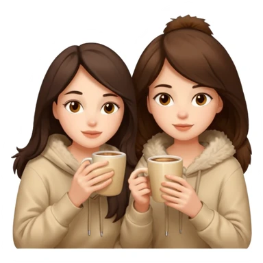 2 brunette girls sitting cozily in a beige fur hoodie sipping coffee sticker