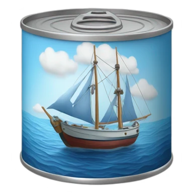Realistic small can of tuna showing a sailling boat only blue colors sticker