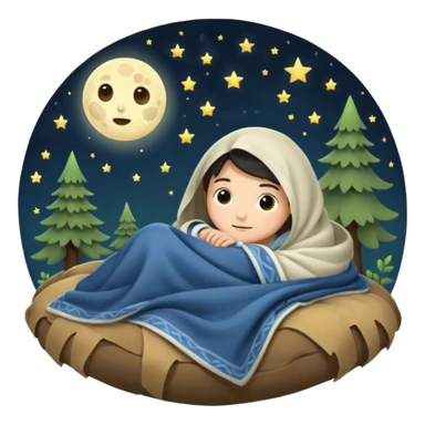 moon tucked into blanket by tiny forest alchemist sticker