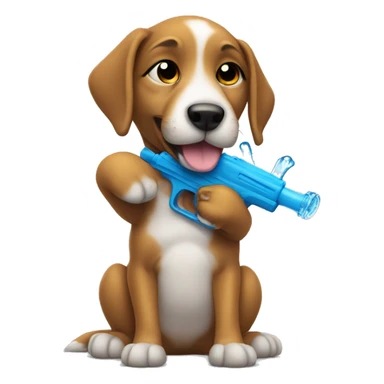 puppy holds water gun sticker
