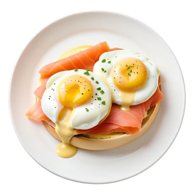 Eggs benedict with smoked salmon sticker