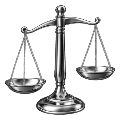 Transform the scales of justice into a highly reflective and shiny 3D chrome metallic style with no background. sticker
