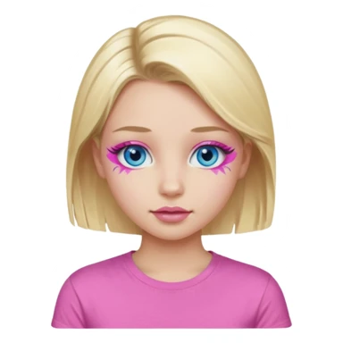 girl with blue eyes blonde in a pink t-shirt with pink lips painted eyelashes and soft facial features sticker