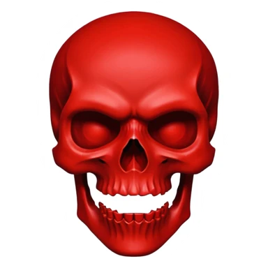 A stylized, bright red skull against a deep black background, with thick, angular features, minimalist design, vector art, gothic aesthetic, high contrast, dramatic lighting, saturated blood red, centered composition, extreme sharpness, smooth textures, dark and menacing atmosphere, sticker