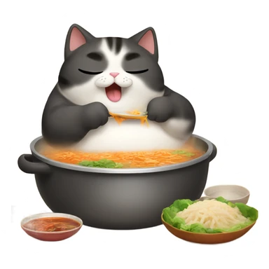 Chubby cat eating hot pot sticker