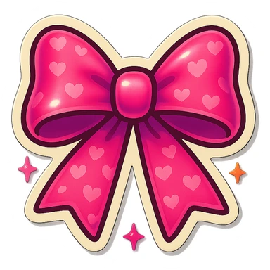A pink bow sticker with a heart pattern, pink bow sticker with stars sticker