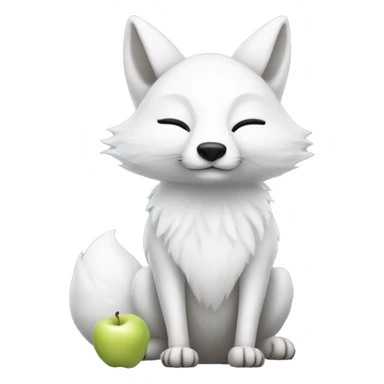 a full-body white fox with its eyes closed holding a white apple in its mouth sticker