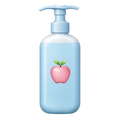 soft plastic bottle with rounded edges and a flip-top or pump cap, filled with creamy white lotion, gentle ergonomic shape, pastel-toned white pale blue or soft pink, no label, no baby, no extras, closed bottle, apple emoji style, soft lighting, subtle shadows, transparent background, emoji scale sticker