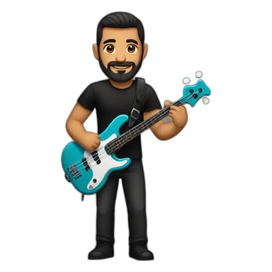 strong latin man, with anchor style beard, in black shirt playing bass sticker