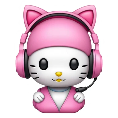 please create a cute hello kitty emoji wearing a gaming headset sticker