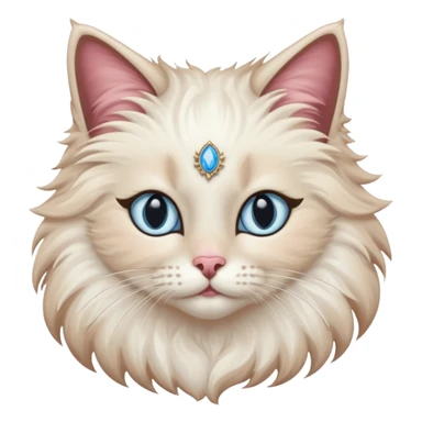 Neva masquerade cat, very fluffy, with pale blue eyes and rose nose sticker
