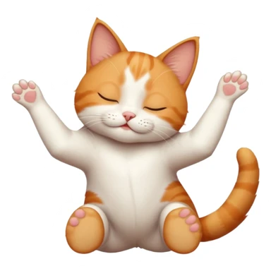 ginger and white small cat eyes closed lying down upside down with paws stretched out straight in different directions sticker