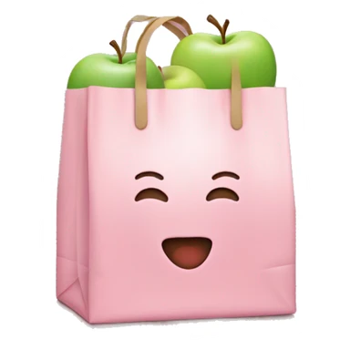 An emoji of a grocery bag in pastel pink with the Apple logo sticker