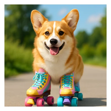 A corgi rollerskating sticker