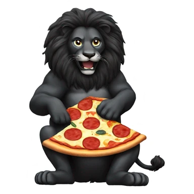 Black lion eating pizza sticker
