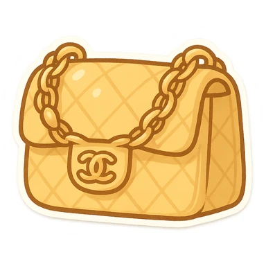 a yellow Chanel purse, cute and exaggerated sticker