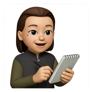 Edit the image to depict the woman conducting user interviews. Add a notepad and pen in her hands. Keep the same style as the original image. Make the background transparent. sticker