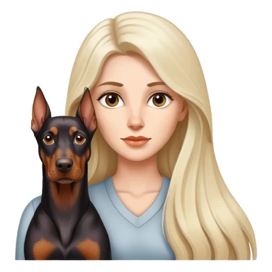 A beautiful white woman with long hair walks a Doberman sticker