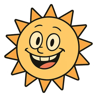 cheerful smiling sun in flat toon style sticker