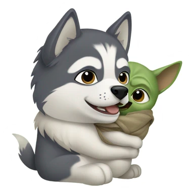 Husky carrying baby yoda sticker