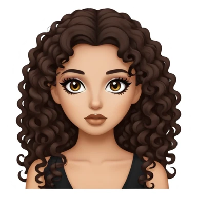 brunette, baddie, pretty makeup, black eyeliner, long and curly hair sticker