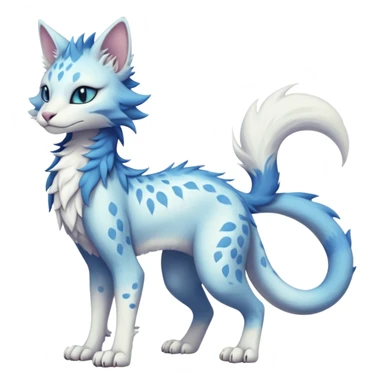 Kawaii whitish pastel divine realistic edgy fantasy feline-vernid-sergal-fursona animal creature with a tufted tail full body with intricate markings  sticker