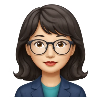 asian woman 50 yr old wavy hair bangs glasses sticker