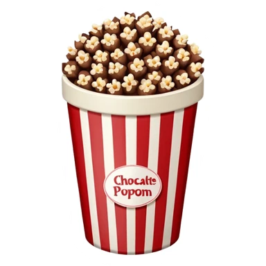 Chocolate popcorn in a paper jar with red and white vertical lineso sticker