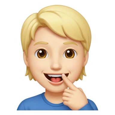 A smiling face with open mouth and taking is finger inside mouth sticker