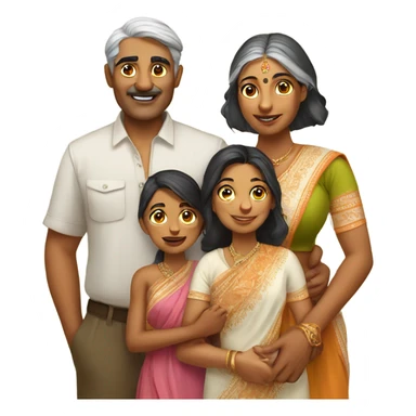 Indian uncle and Indian aunty with their two daughters and tiger cub sticker