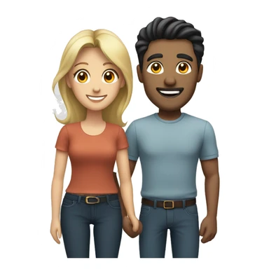 smiling couple in casual attire with dark haired man and blonde woman sticker
