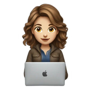 Beautiful programmer girl with brown hair working with MacBook sticker