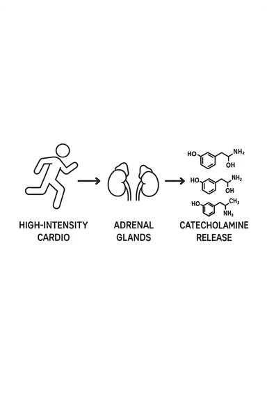 fai uno schemino che mostra come il cardio ad alta intensità stimola le catecolamine sticker