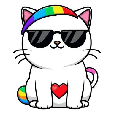grumpy cat wearing a rainbow beanie and heart-shaped sunglasses sticker