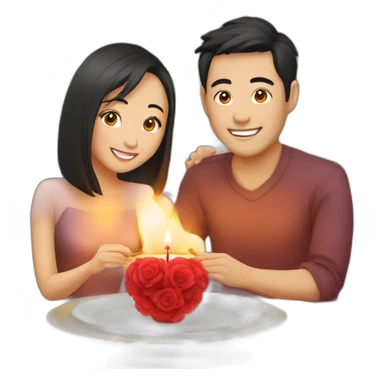romantic candle light dinner for asian couple sticker