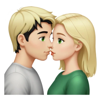 Kissing couple of boy with short black hair and green eyes and blonde girl with long hair sticker