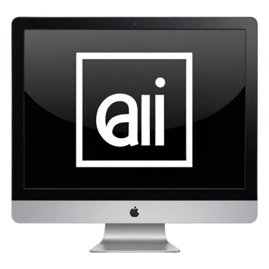 Minimalistic flat vector icon, iOS style, thin black contour on white background. Adobe Illustrator logo "Ai" inside a simple square, clean and modern, no text outside the logo, no shadows. Optionally placed on a minimal computer monitor outline sticker