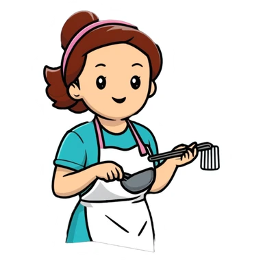 woman in kitchen with apron cooking sticker