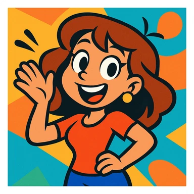 mujer linda de cabello marrón, estilo cartoon vibrante, vibrant cartoon style sticker