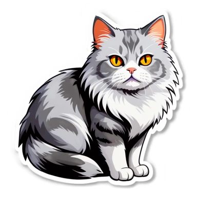 Light grey fluffy cat with orange eyes  sticker