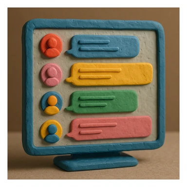 claymation style online forum with colorful clay chat bubbles and avatars sticker