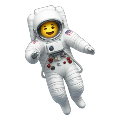 A living marshmallow seemingly in weightlessness, wearing a white spacesuit sticker