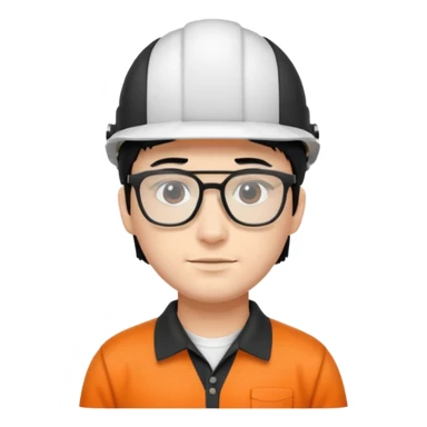 engineer wearing white polo, black hair with headgear sticker